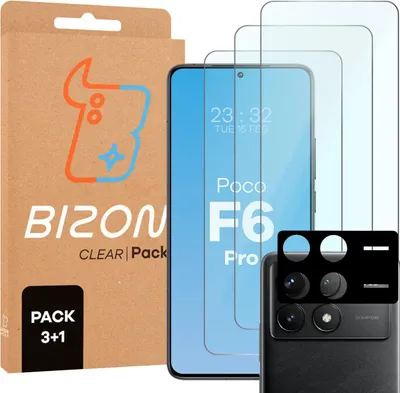 Produktbild von 3x Gehärtetes Glas + Kameraschutz für Xiaomi POCO F6 Pro, Bizon Glass Clear Pack