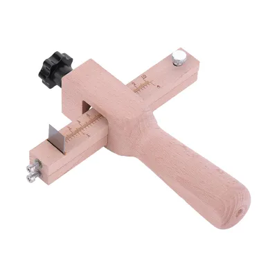 Produktbild von Verstellbarer Leder- und Riemenschneider aus Holz, Handschneidewerkzeug für DIY-Bastelarbeiten mit 5 Klingen