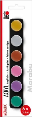 Produktbild von Marabu Acryl Metallic, Kupfer, Gold, Grün, Pink, Silber, Violett, Acrylfarbe, Flüssigkeit, 3,5 ml, 6 Stück(e)