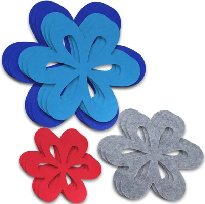 Produktbild von Pfannenschoner Filz， 12 Stück Blumenform Stapelschutz35CM Königsblau 25CM Himmelblau 20CM Silbergrau 15CM Rot für Pfannen und Schüsseln