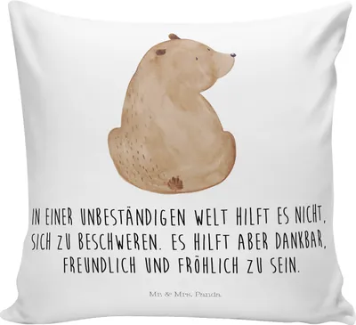 Produktbild von Mr. & Mrs. Panda kissen bedruckt Bär Schulterblick - Weiß - Geschenk, Selbstachtung, Sofa, Polster, Motivation, Teddybär, Sofakissen, 40x40, Dekokissen, Weltansicht