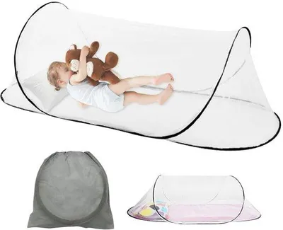 Productafbeelding van Unyqoos® Opklapbaar pop-up muggennet met rits rondom, geschikt voor eenpersoonsbed en kamperen – inklapbaar, 360° bescherming, ademend honingraatdesign