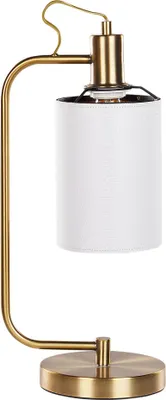 Zdjęcie produktu dla BELIANI Lampka stołowa biały lniany klosz metalowa podstawa 46 cm nocne oświetlenie lampa na biurko biurkowa materiałowy abażur nowoczesna glam