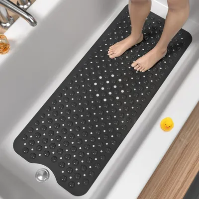 Produktbild von Badewannenmatte rutschfest 101 x 40cm Extra Lange Antirutschmatte BPA Frei Schimmelresistent Maschinenwaschbar Schwarz
