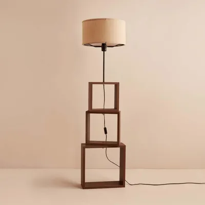 Image de Opviq, AYD-3472, Lampadaire en bois, 100 % tissu, beige, 20 x 20 x 37 cm