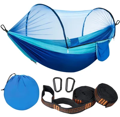 Produktbild von Ultraleichte Hängematte mit Mückennetz, Bis 300 kg, Atmungsaktiv und Schnelltrocknend, Für Camping und Garten