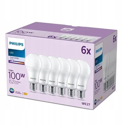 Obrázek produktu pro Philips 6× žárovka 100 W, A67 E27, 13 W, 100 W, E27, 1521 lm, 15000 h, Chladná bílá