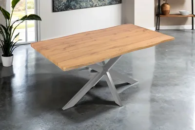 Produktbild von Esstisch 160x85 cm Baumkante Holz Wildeiche-Optik Spider-Gestell Metall silber JOSY