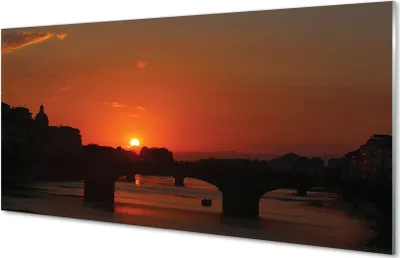 Produktbild von Glasbilder 140x70 Wandkunst Italien Fluss Sonnenuntergang
