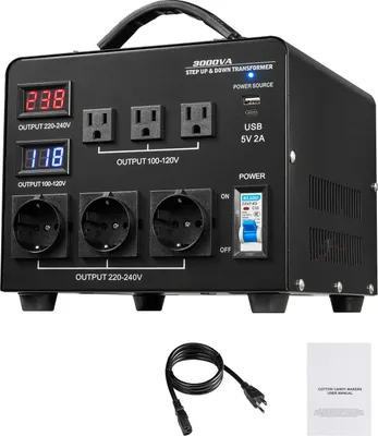 Zdjęcie produktu dla Przetwornica napięcia SucceBuy, 3000 VA, konwersja z 110 V na 220 V i 220 V na 110 V, wyposażona w 3 gniazda US, 3 gniazda EU, wyświetlacz LCD i wyłącznik automatyczny