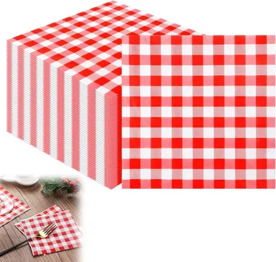 Productafbeelding van Rood-Wit Geruite 2 - 25×25cm - Set van 80 - Laags Papieren Cocktail Servetten