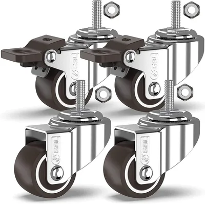 Produktbild von 4 Möbelrollen mit 2 Bremsen - 4 Schwerlastrollen für Möbel - 25mm M8x20mm Gewinde x 40kg Tragkraft - Lenkrollen und Transportrollen