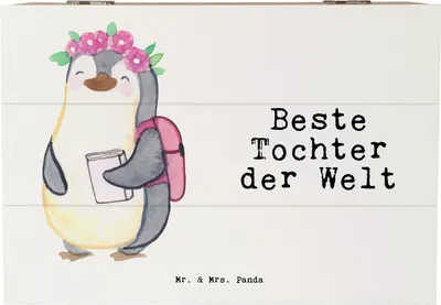 Produktbild von Mr. & Mrs. Panda Box Pinguin Beste Tochter der Welt 22 x 15 cm - Weiß - Geschenk, fotobox, Vater, Töchter, Geschenkidee, Kiste, Familie, Dankeschön, geschenkkiste, Mutter