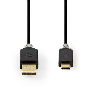 Produktbild von Nedis USB-Kabel - USB 2.0 - USB-A Stecker - USB-C Stecker - 60 W - 480 Mbps - Vergoldet - 2.00 m - Rund - PVC - Anthrazit - Box