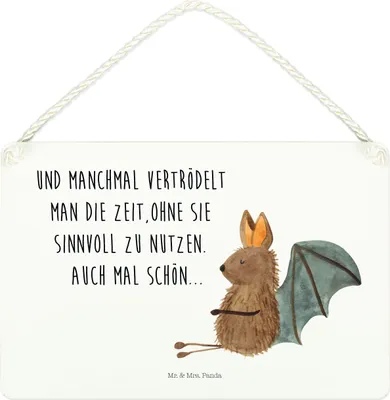 Produktbild von Mr. & Mrs. Panda holzbild Fledermaus Sitzen DIN A4 - Weiß - Geschenk, sprüche schild, Fledermäuse, kleine aufmerksamkeit, Lustige, Holzschild, Türschild, Motivation