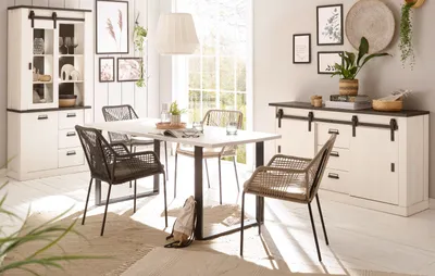 Produktbild von Esszimmer Set "Stove" in weiß Pinie Speisezimmer 3-teilig