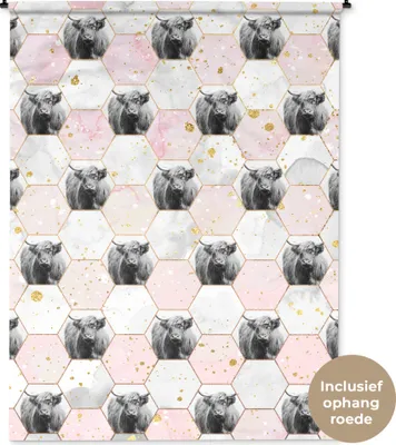 Produktbild von MuchoWow® Wandteppich Wandbehang Schottisches Hochlandrind - Marmor - Gold 150x200 cm Tapisserie Dekoration Wandtuch - Wandaufhängung - Moderner