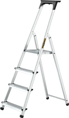 Produktbild von Drabest | Leiter - Haushaltsleiter - Aluminiumleiter - 4 Stufen - Leicht und kompakt - Mit Werkzeugablage - Rutschfeste Stufen - Tragkraft 125 kg