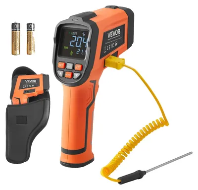 Image de Thermomètre infrarouge VEVOR, plage de température de -30°C à 1200°C, appareil de mesure de température IR numérique avec éclairage LCD, thermocouple de type K et double laser, pistolet de mesure de température sans contact pour la cuisine et l'industrie (non destiné aux personnes)