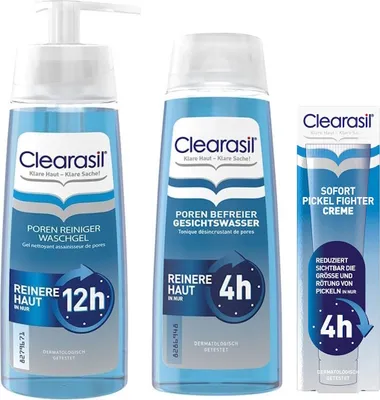 Produktbild von Clearasil Waschgel 200 ml + Gesichtswasser 200 ml + Pickel Creme 15 ml