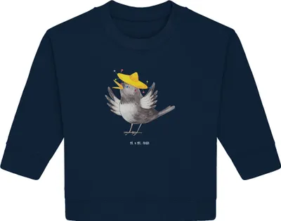 Produktbild von Mr. & Mrs. Panda Organic Baby Pullover Rabe Sombrero 12. - 18. Monat - French Navy - Geschenk, Lustige Sprüche, Elster, Vogel, Bullover, Spruch Positiv, Vögel