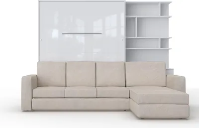 Zdjęcie produktu dla Półkotapczan pionowy "Invento 160V" (160x200) biały/biały połysk z narożnikiem ciemny beż Milo 05