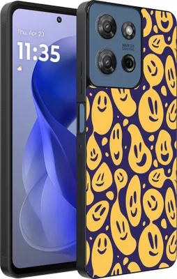 Produktbild von Smartphonica Handytasche passend für Motorola Moto G Power 2025 / G Play 2025 mit Smiley Druck - TPU Rückseitenschutzhülle Emoji Design - Lila Gelb