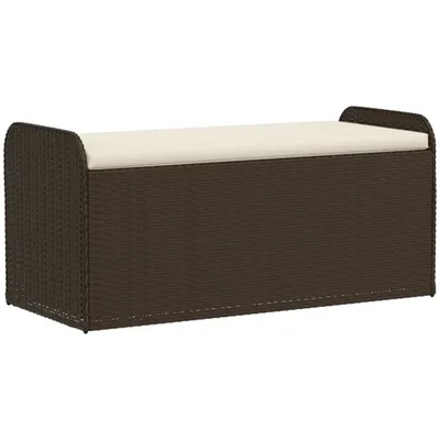 Zdjęcie produktu dla Ławka ze schowkiem i poduszką, brąz, 115x51x52 cm, polirattan