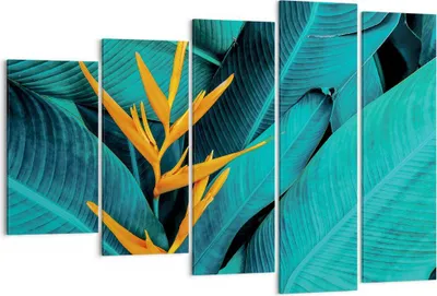 Produktbild von Bild auf Leinwand - Leinwandbild - 5 Teile - Blumen Tropen Blätter - 150x100cm - Wand Bild - Wanddeko - Wandbilder - Leinwanddruck - Bilder - Wanddekoration - Leinwand bilder - EG150x100-5116