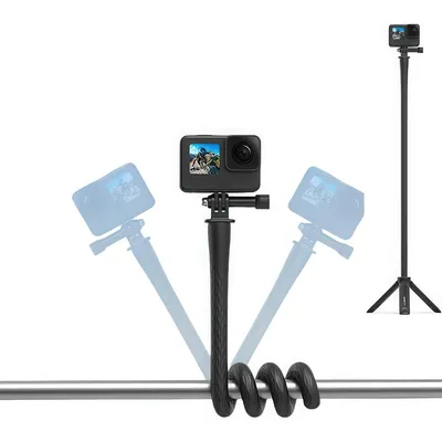 Produktbild von Flexible Kamerahalterung,Octopus mit fester Halterung, 1/4"-Gewinde+GoPro-Adapter,kompatibel mit gängigen Sportkameras, Mobiltelefonen mit Halterungen