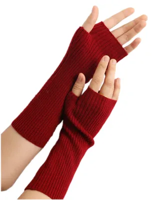 Productafbeelding van Prettystern dames, mid-lange kasjmier polsverwarmers, armstukken, zonder vingers, geribbeld