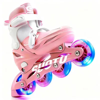 Produktbild von Suotu Inline Skates Rosa/Weiß – Inliner Kinder mit 4-fach verstellbarer Größe & LED-Rädern | Kinder-Rollschuhe mit ABEC-7 Kugellagern | Roller-Skates mit Schnallenverschluss