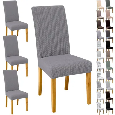 Immagine prodotto di Set di 4 coprisedie in tessuto jacquard grigio, morbidi ed elastici, ideali per la sala da pranzo e la cucina