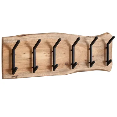 Produktbild von Design Wandgarderobe Akazie Massivholz / Metall 100 x 29 x 12,5 cm, Hakenleiste Flurgarderobe Wand, Garderobe Holz