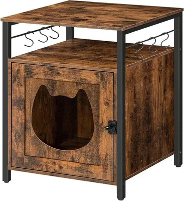 Image de Maison pour chat avec 6 crochets amovibles, une porte d'entrée et une étagère ouverte - Grand espace de rangement et structure robuste en forme de canapé