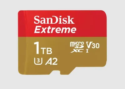 Produktbild von SANDISK, MicroSDXC Speicherkarte Extreme V30 UHS-I U3, für Kameras, Action-Cams, Drohnen, Smartphones, Maße: 32 mm x 2,1 mm x 2,4 mm, inkl. SanDisk RescuePRO Deluxe