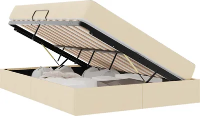 Image de Lit avec rangement et matelas Crème 140 x 200 cm Polyester