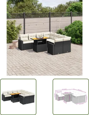 Produktbild von The Living Store 9-tlg. Garten-Sofagarnitur mit Kissen Schwarz Poly Rattan