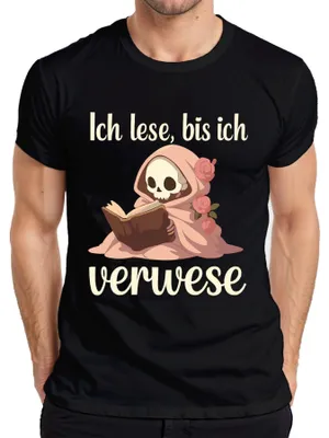 Immagine prodotto di Leggo fino alla decadenza Maglietta uomo Bookworm Scheletro Fantasma Halloween, nero, 3XL