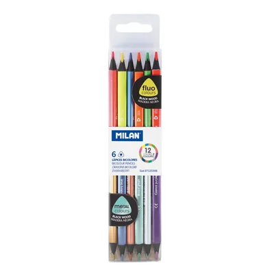 Zdjęcie produktu dla Kredki Milan Bicolor Fluo/Metaliczne - 12 Kolorów, Trójkątne