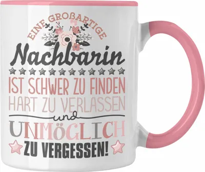 Produktbild von Trendation - Nachbarin Abschied Tasse Abschiedsgeschenk Spruch Nachbarin Geschenkidee zum Abschied Becher Kaffeetasse (Rosa)