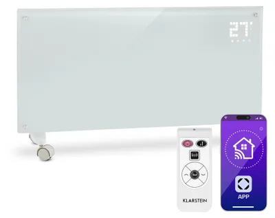 Produktbild von Klarstein Elektroheizung, Konvektor-Heizung mit Bodenrollen, Mobile Elektroheizung Energiesparend, Leise Heizung Elektrisch, Standgerät Heizkörper Elektrisch mit Thermostat & App-Steuerung, 2000 W