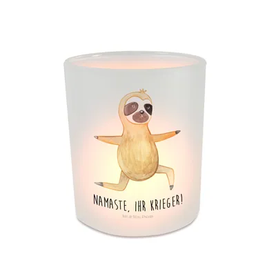 Produktbild von Mr. & Mrs. Panda Windlicht Klein Faultier Yoga - Transparent - Geschenk, Glas, Entspannung, Kerzenhalter, Gelassenheit, aus, Teelichthalter