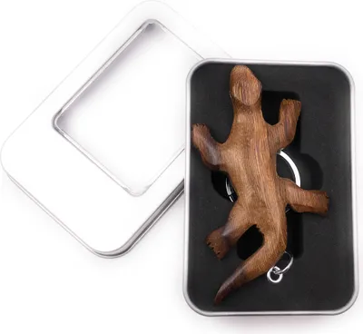 Image de Porte-clés bois lézard lézard reptile taxon en boîte cadeau