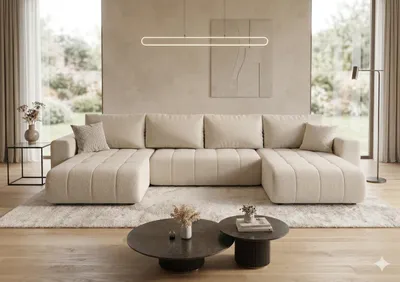 Produktbild von CORNERO Ecksofa LARA mit Schlaffunktion und Bettkasten Couch Sofa U-Form Eckcouch Wohnlandschaft mit Schlaffunktion Hellbeige