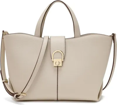 Image de Grande Femme Sac à bandoulière en cuir Crossbody Bag Beige Bandoulière détachable Fermeture éclair métallique