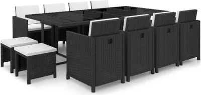 Produktbild von 13-tlg. Garten-Essgruppe mit Auflagen Poly Rattan Schwarz