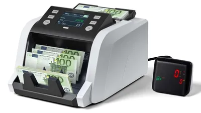Produktbild von Geldzählmaschine - Banknotenzähler - 1200 Scheine/Min - Wertzählung - Falschgelderkennung UV/MG/IR - Mischnotenzählung Euro und Dollar - TFT-Display