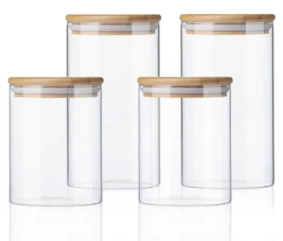 Vorratsdosen-Set 4er, 800/1200 ml, Bambusdeckel, Borosilikatglas
