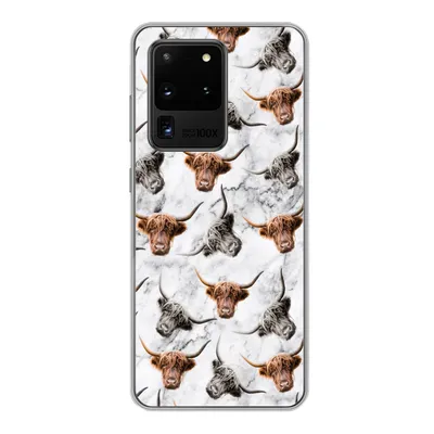 Produktbild von MuchoWow® Handyhülle Schutzhülle Hülle für Samsung Galaxy S20 Ultra Schottischer Highlander - Kuh - Marmor Silikon Softcase Handy Hülle - Karteninhaber